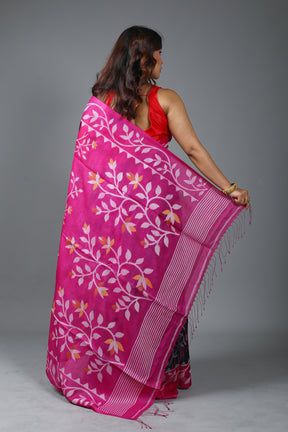 Pure Black Tussar Saree