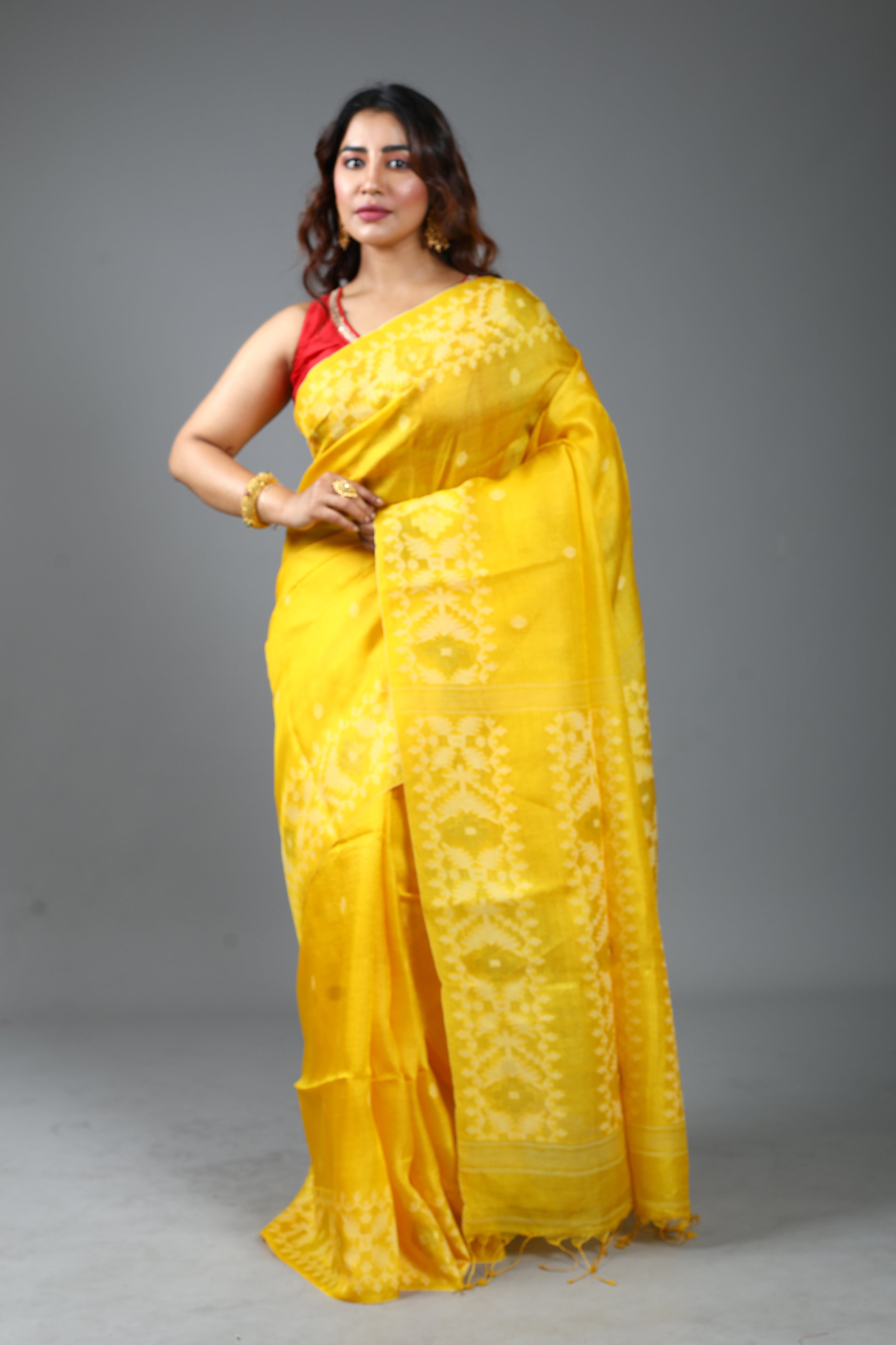 Yellow Pure Tussar Saree