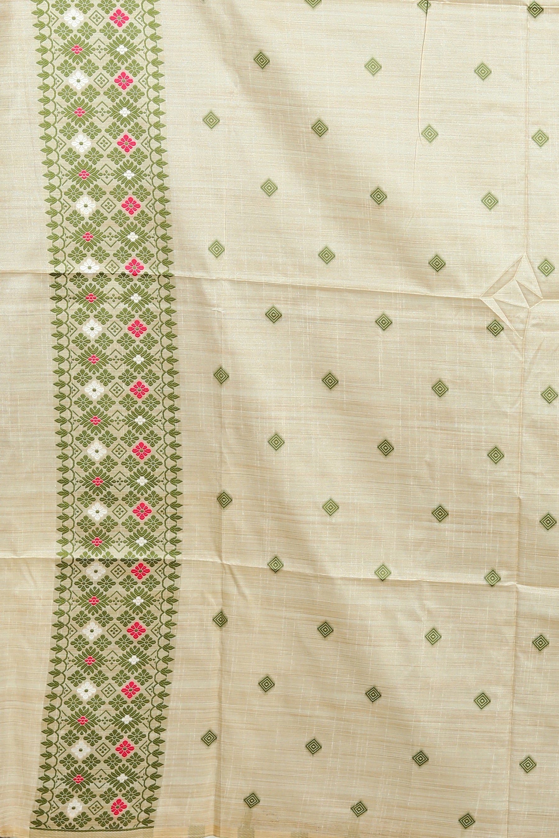 Beige Blended Tussar Silk Saree