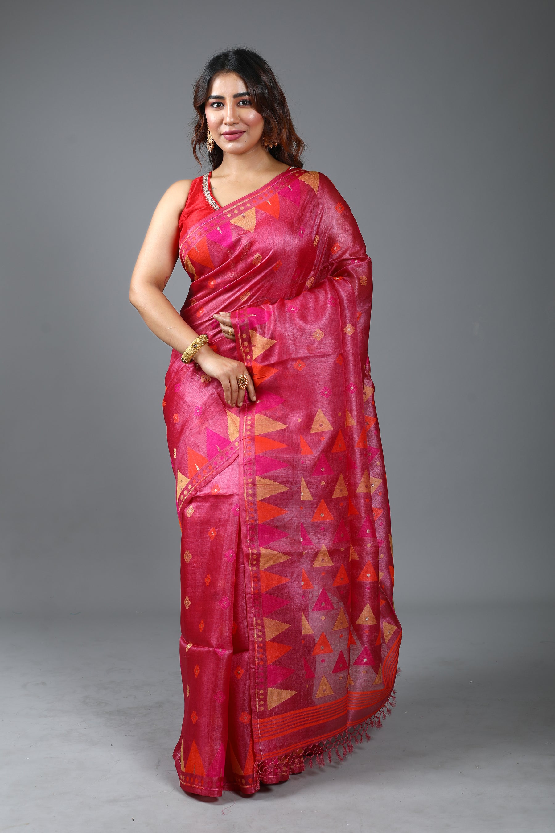 Magenta Pure Tussar Saree