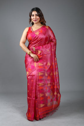 Magenta Pure Tussar Saree