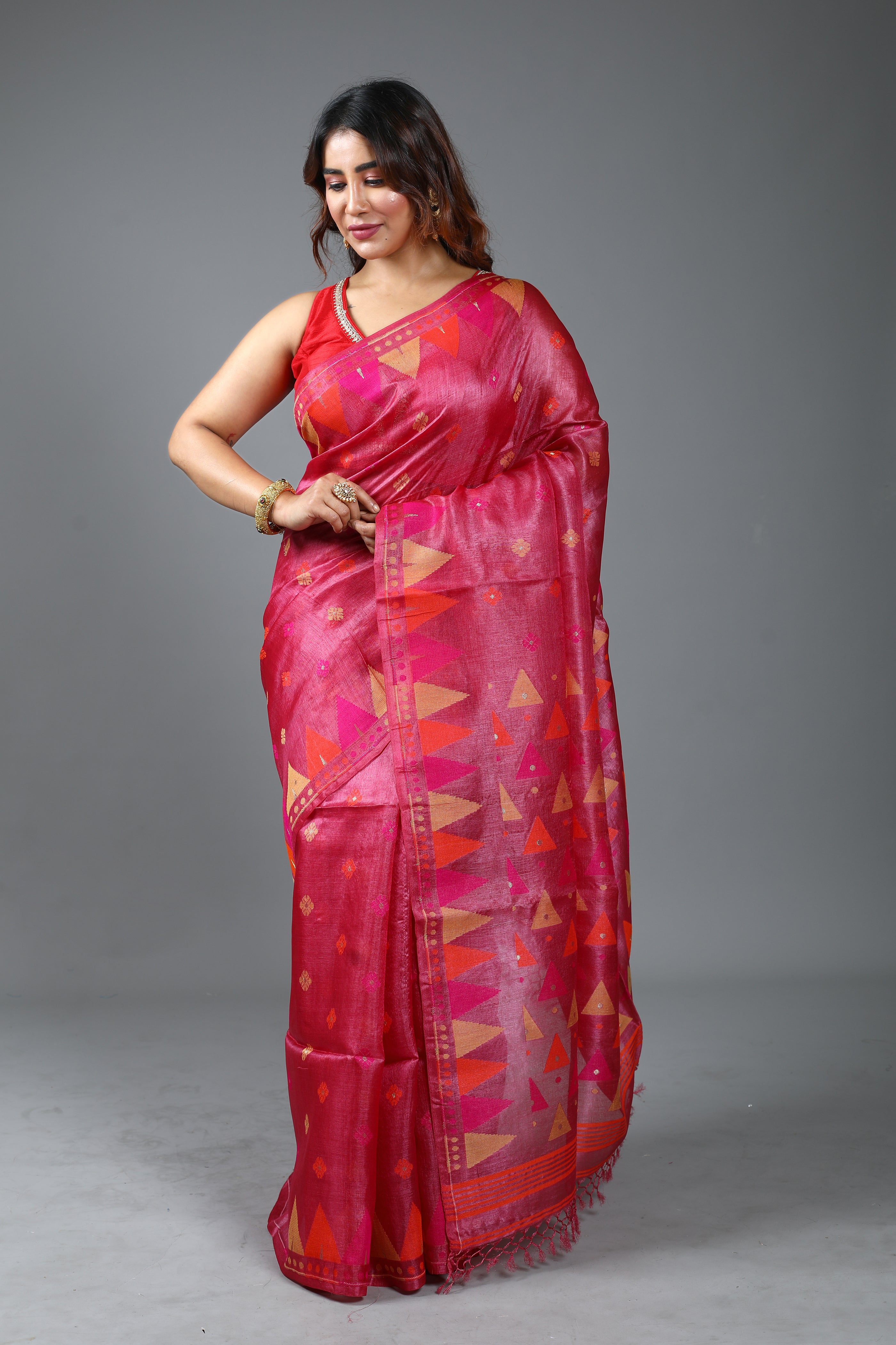 Magenta Pure Tussar Saree
