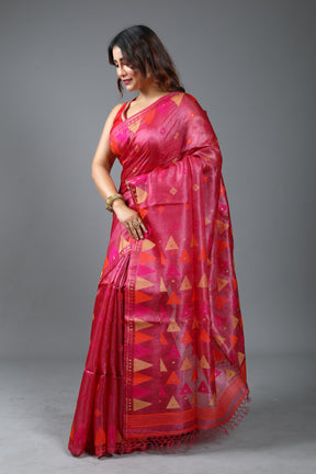 Magenta Pure Tussar Saree