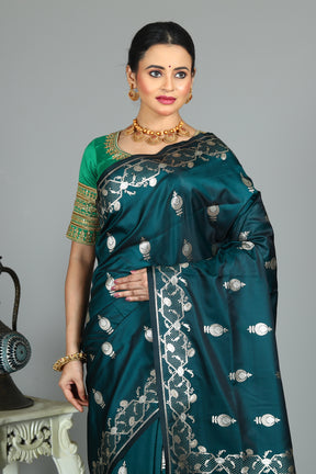 Foresrt Green Blended Mashru Silk Saree