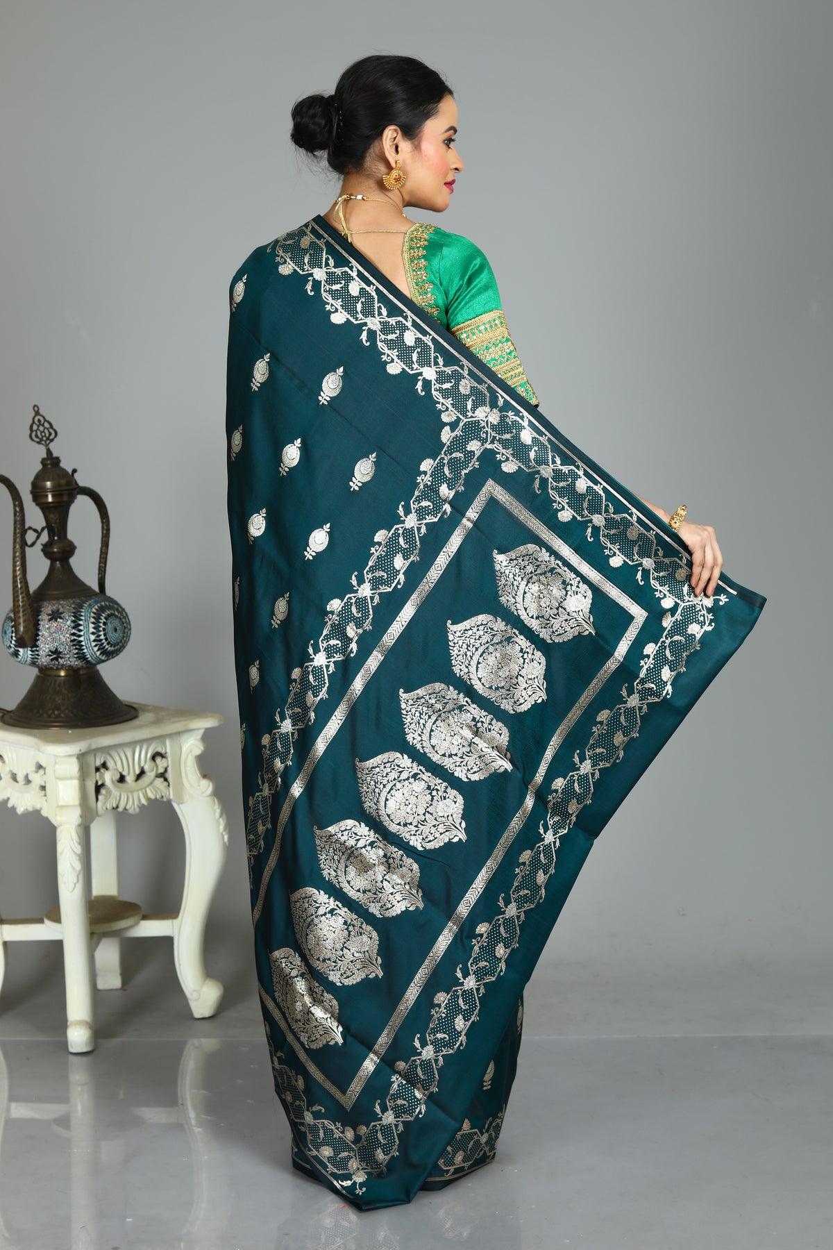 Foresrt Green Blended Mashru Silk Saree