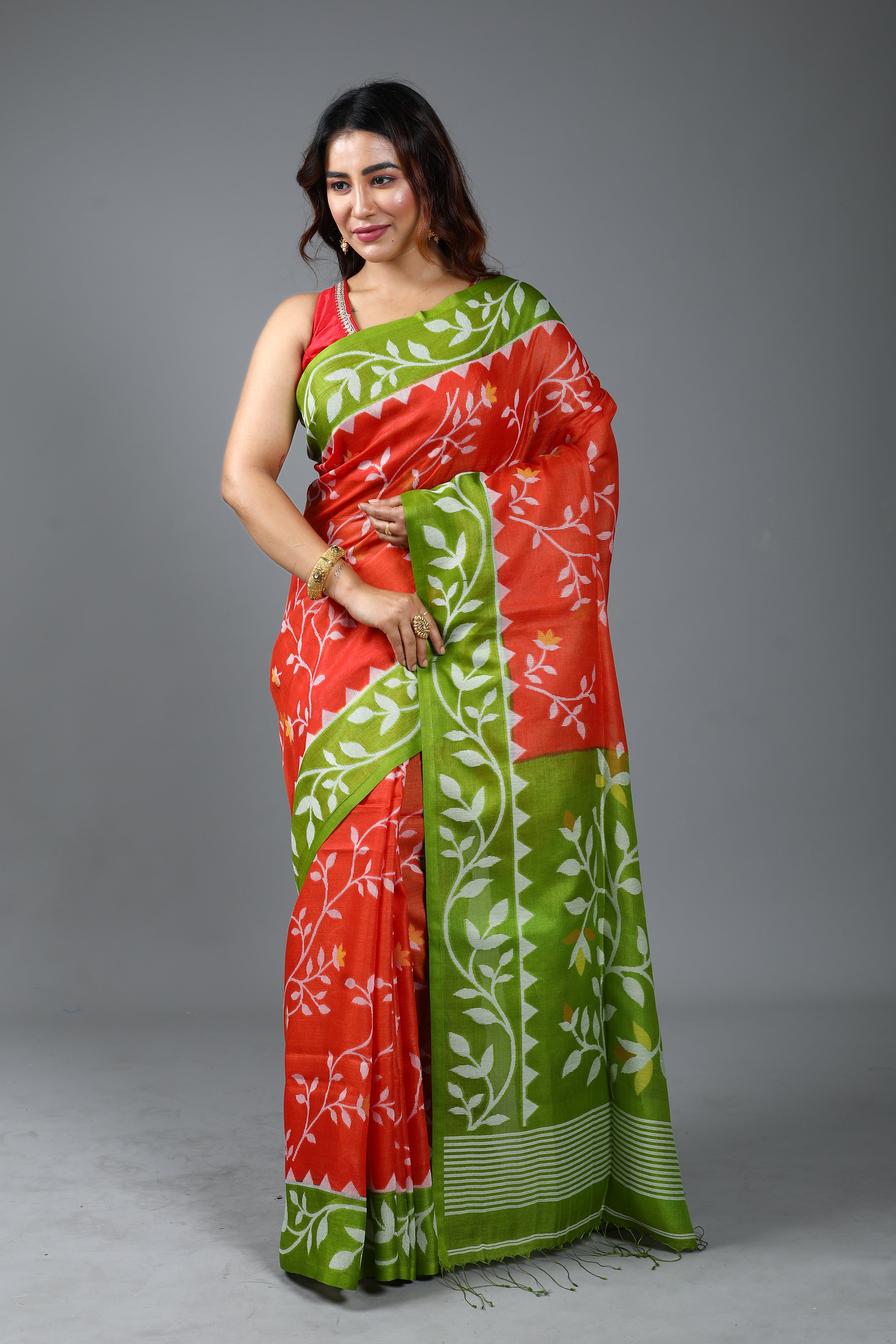 Rust Pure Tussar Saree