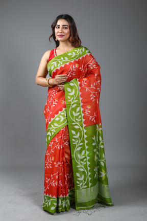 Rust Pure Tussar Saree