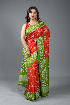 Rust Pure Tussar Saree