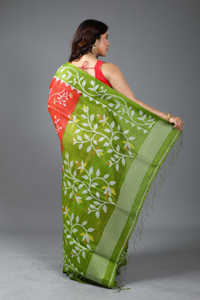 Rust Pure Tussar Saree