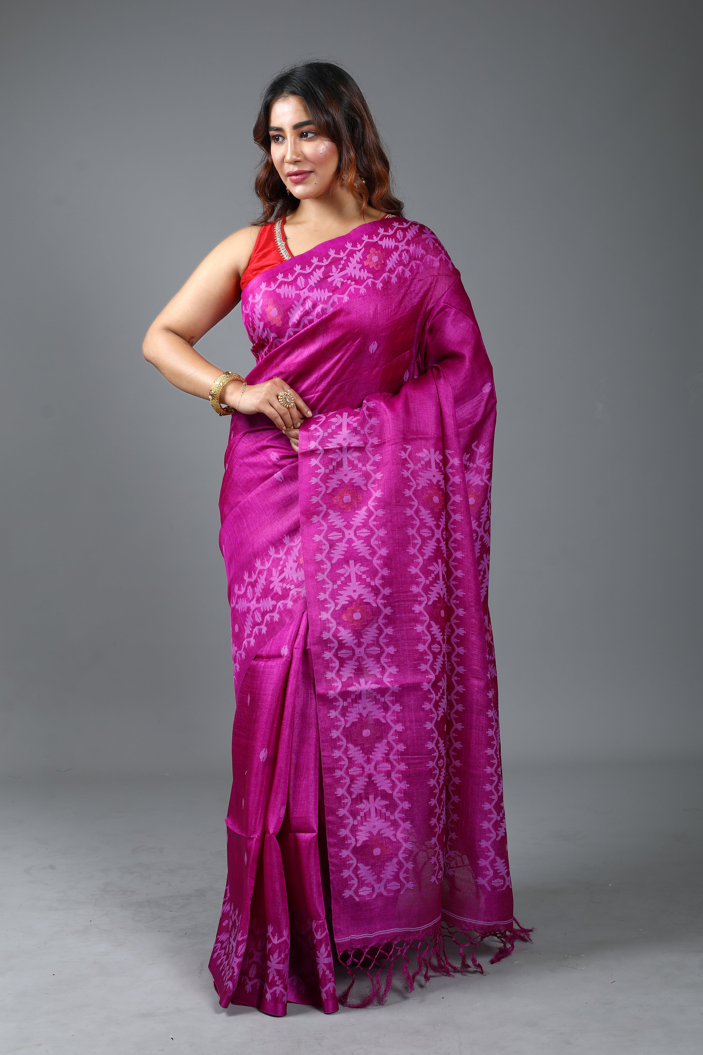 Magenta Pure Tussar Saree