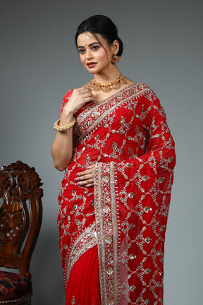 Red Blended Fancy Georgette Saree