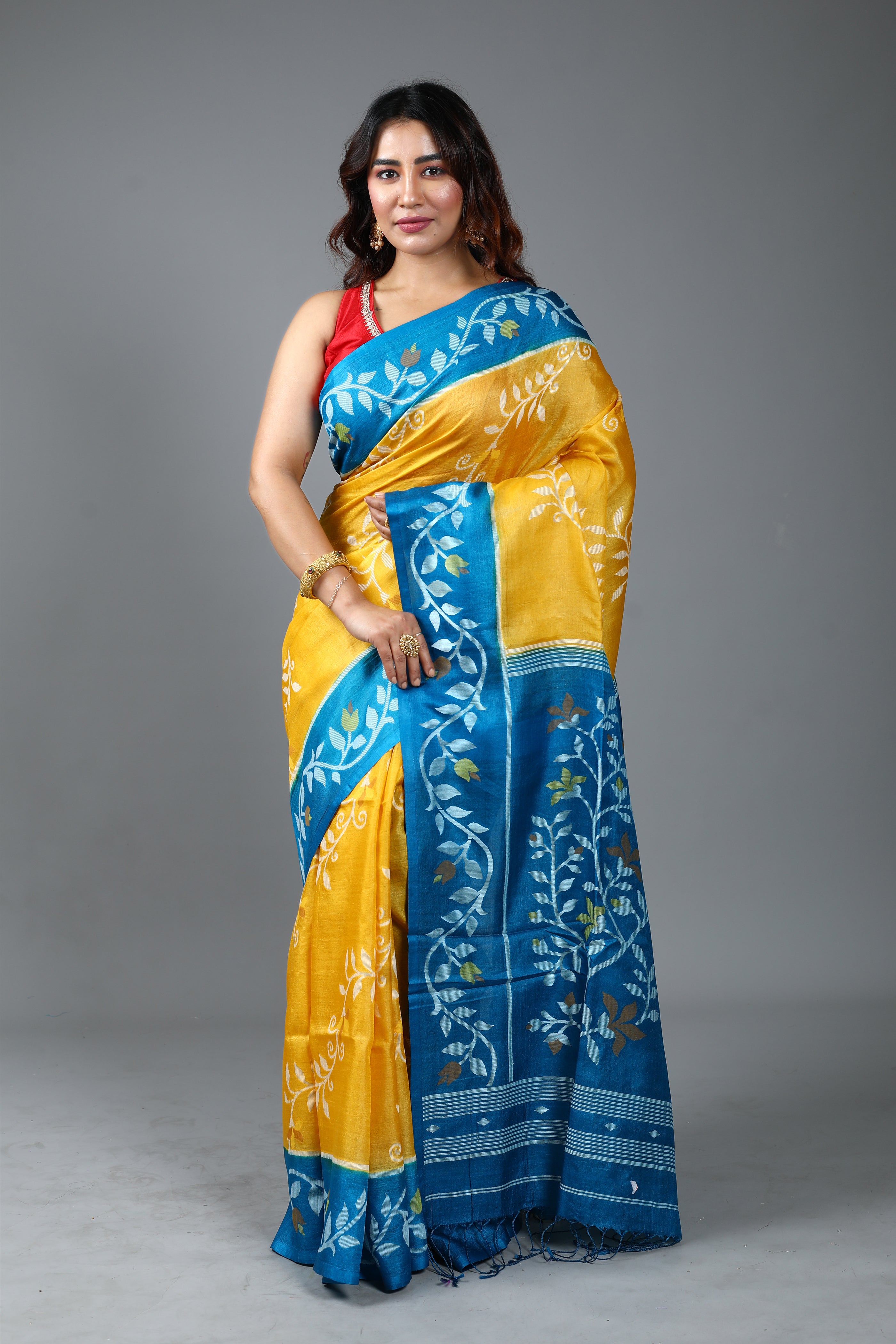 Yellow Pure Tussar Saree