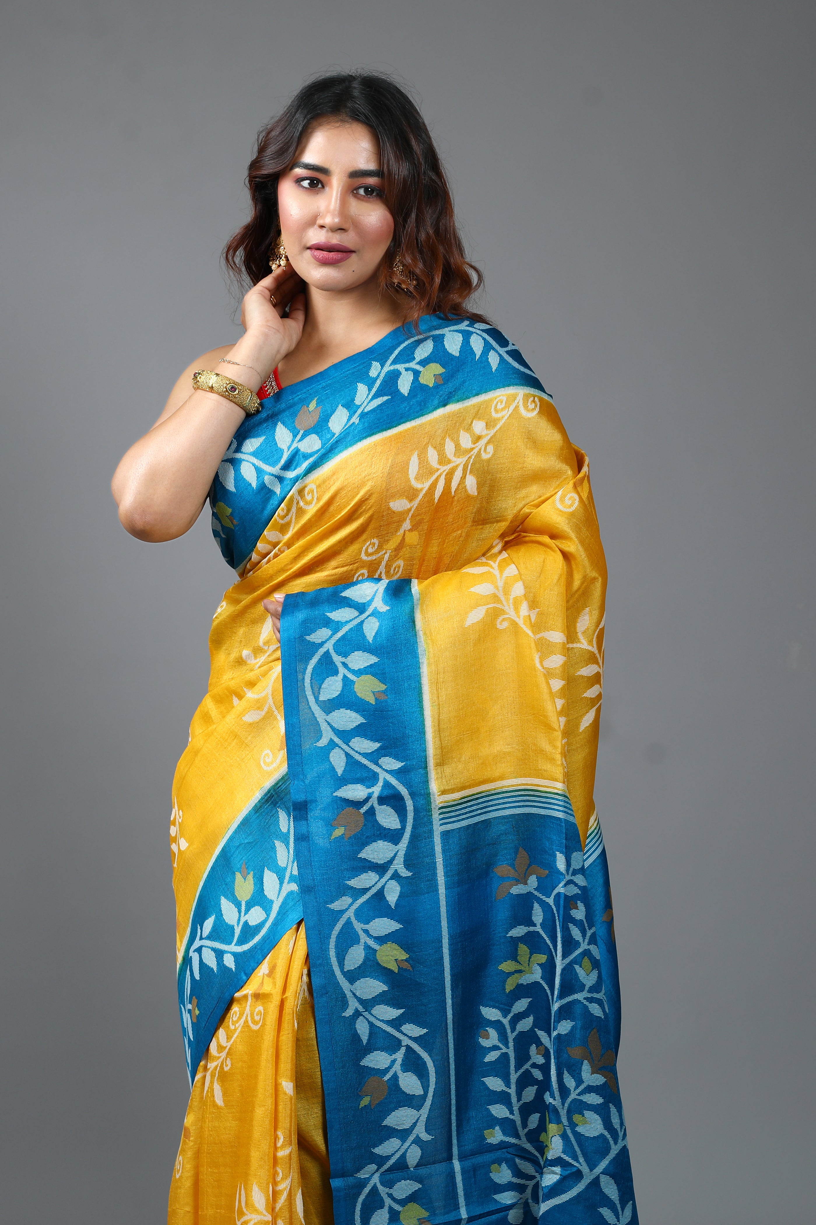Yellow Pure Tussar Saree