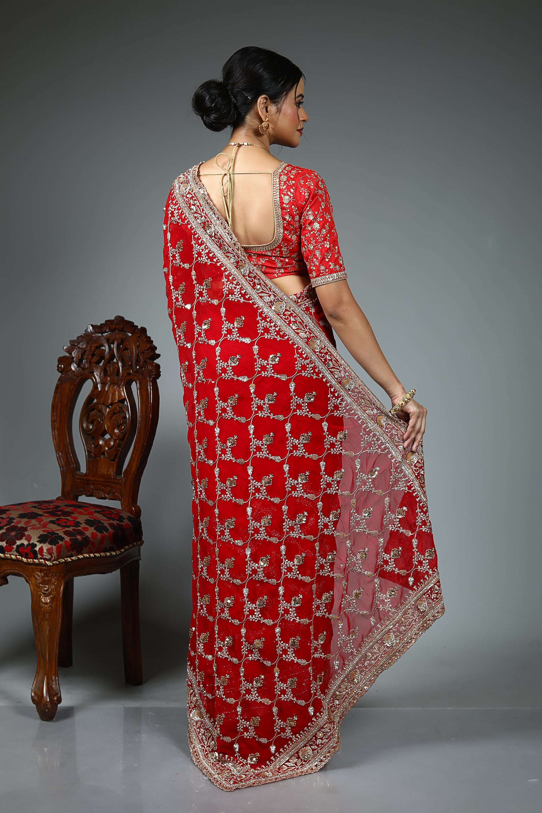 Red Blended Fancy Georgette Saree