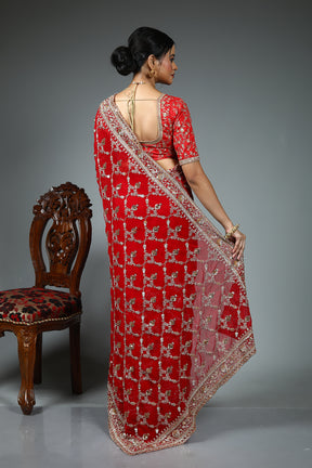Red Blended Fancy Georgette Saree
