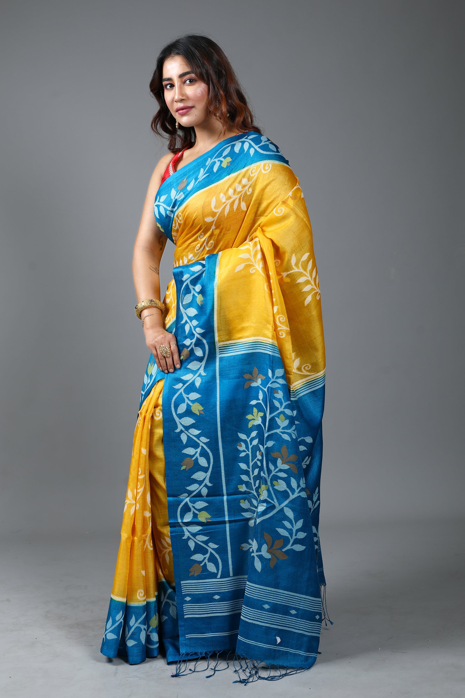 Yellow Pure Tussar Saree