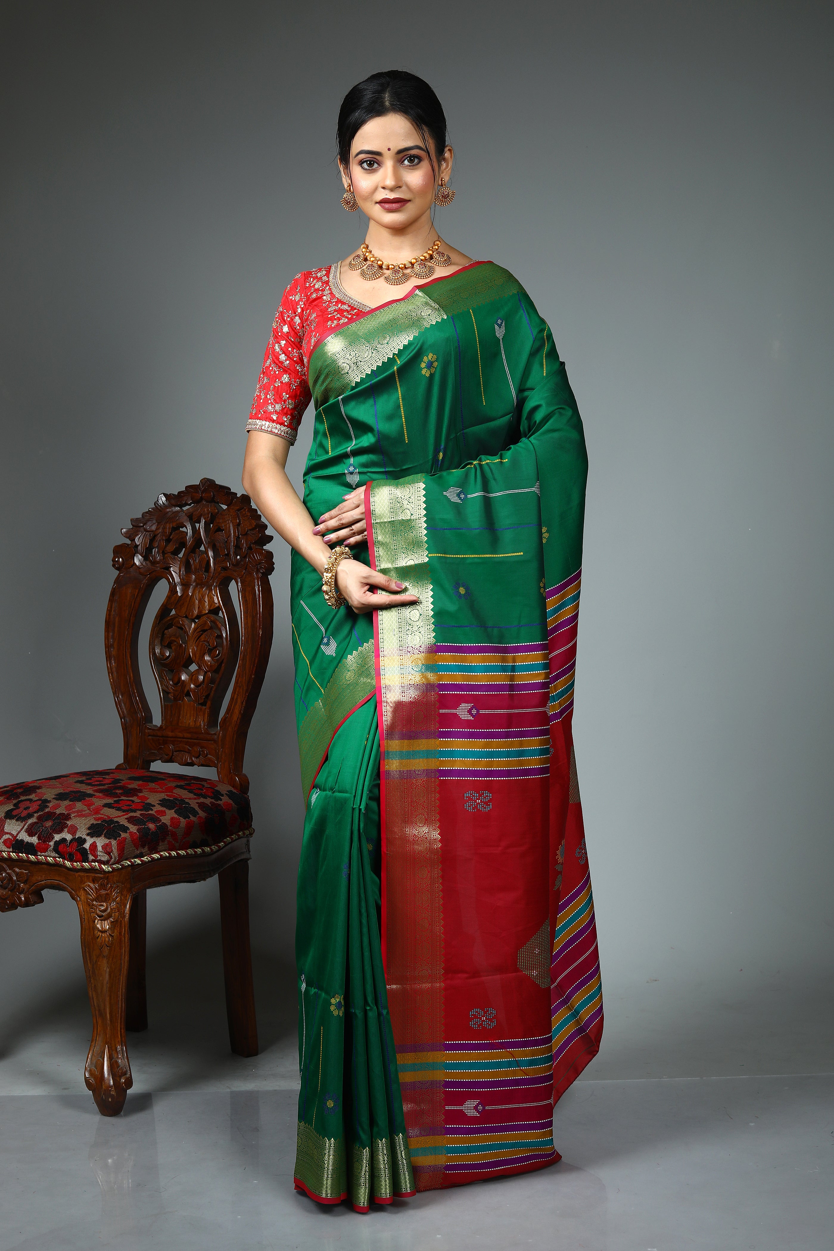 Green Blended Handloom Silk Saree