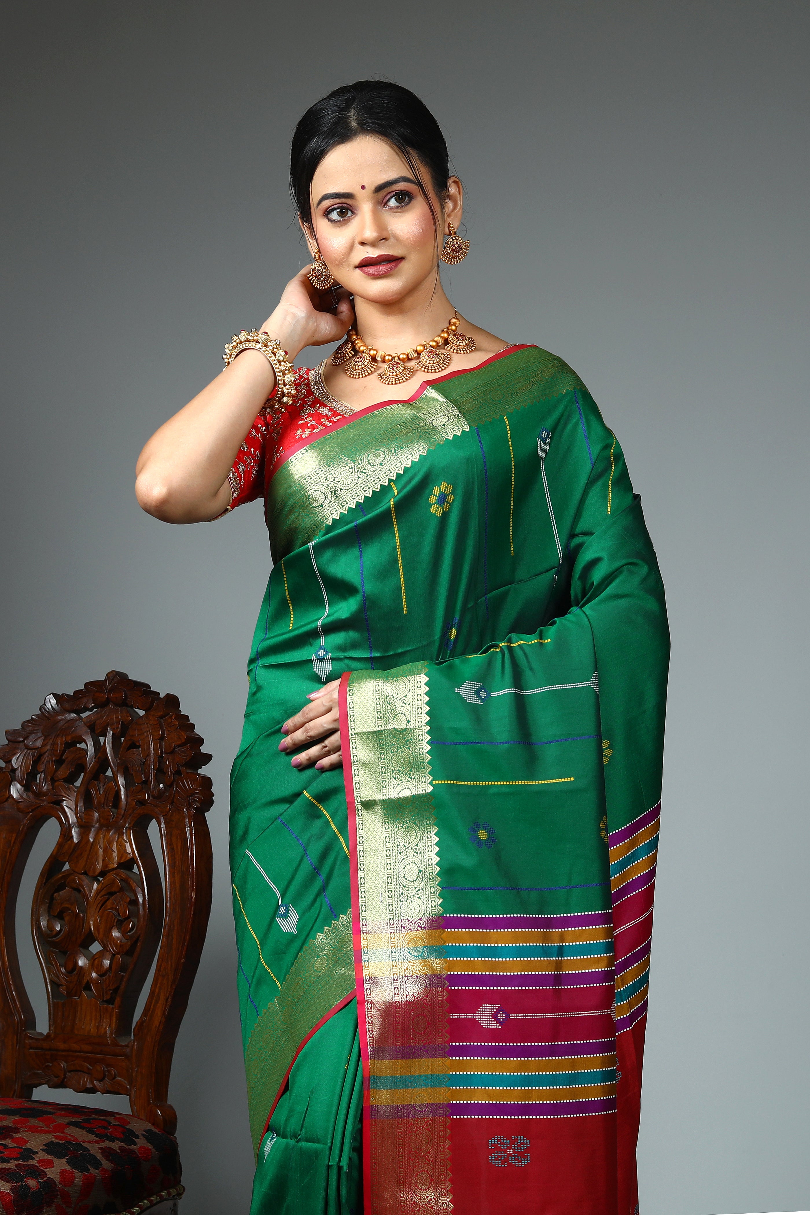 Green Blended Handloom Silk Saree