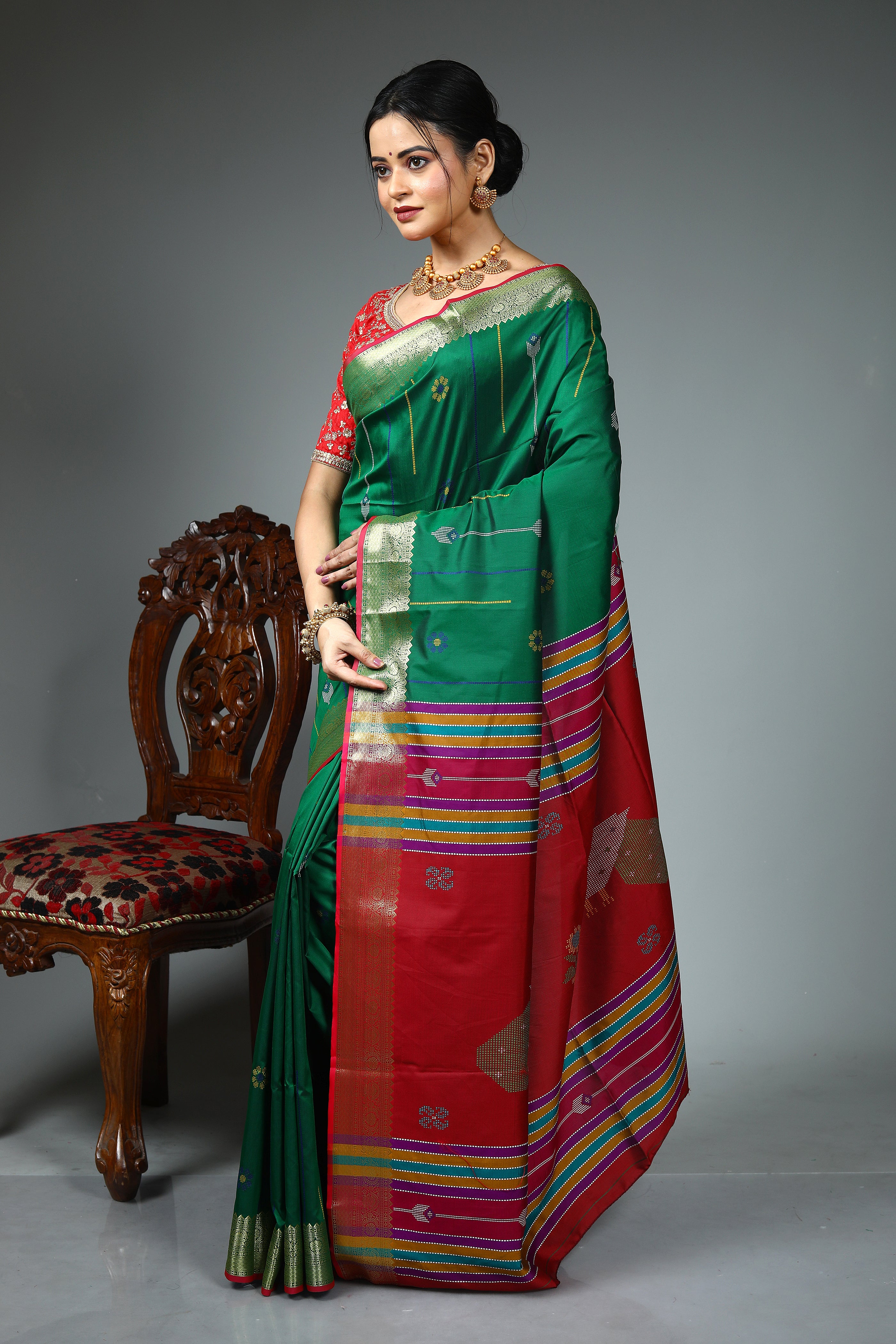 Green Blended Handloom Silk Saree