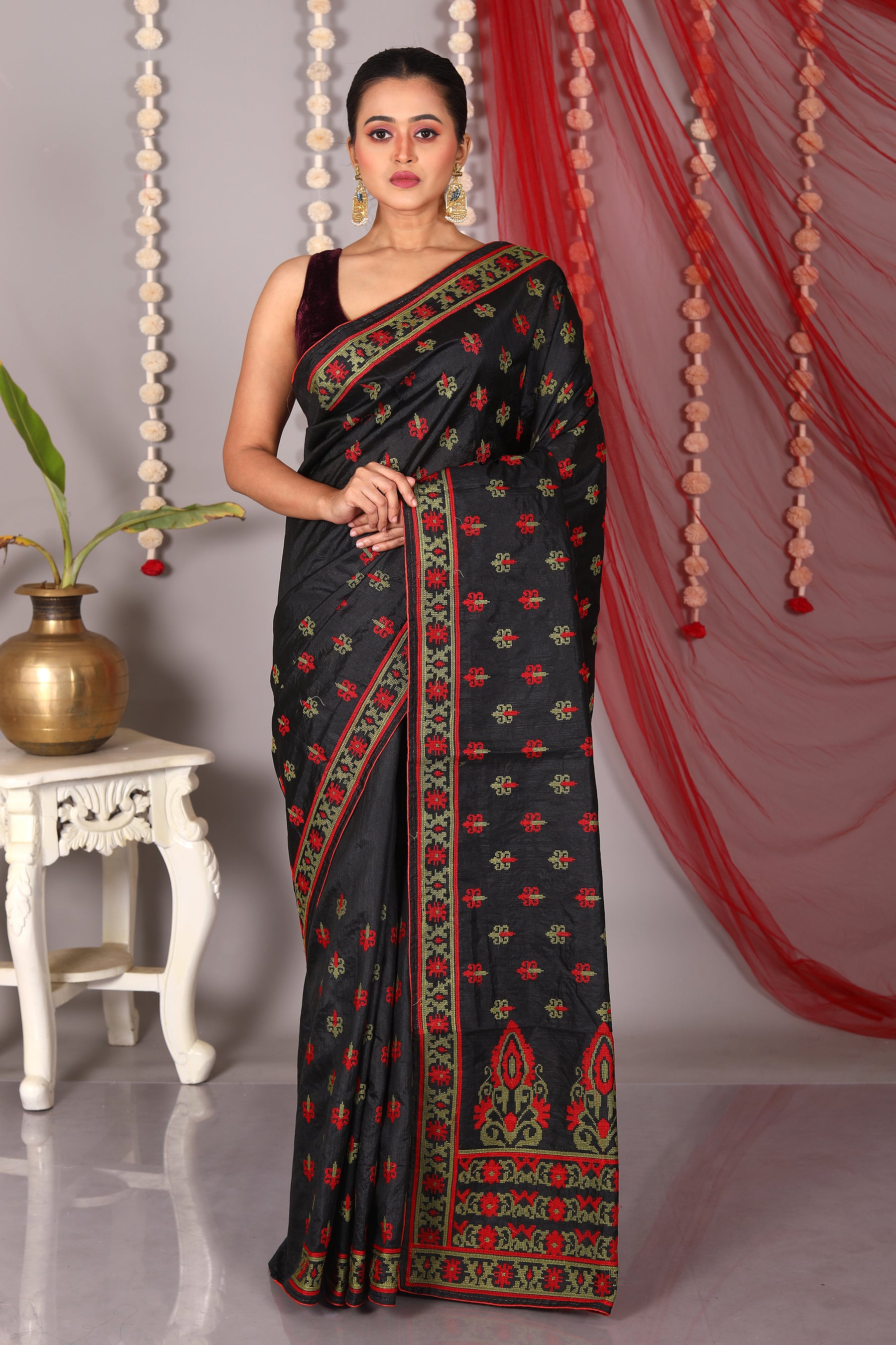 Black Blended Tussar Saree - Keya Seth Exclusive