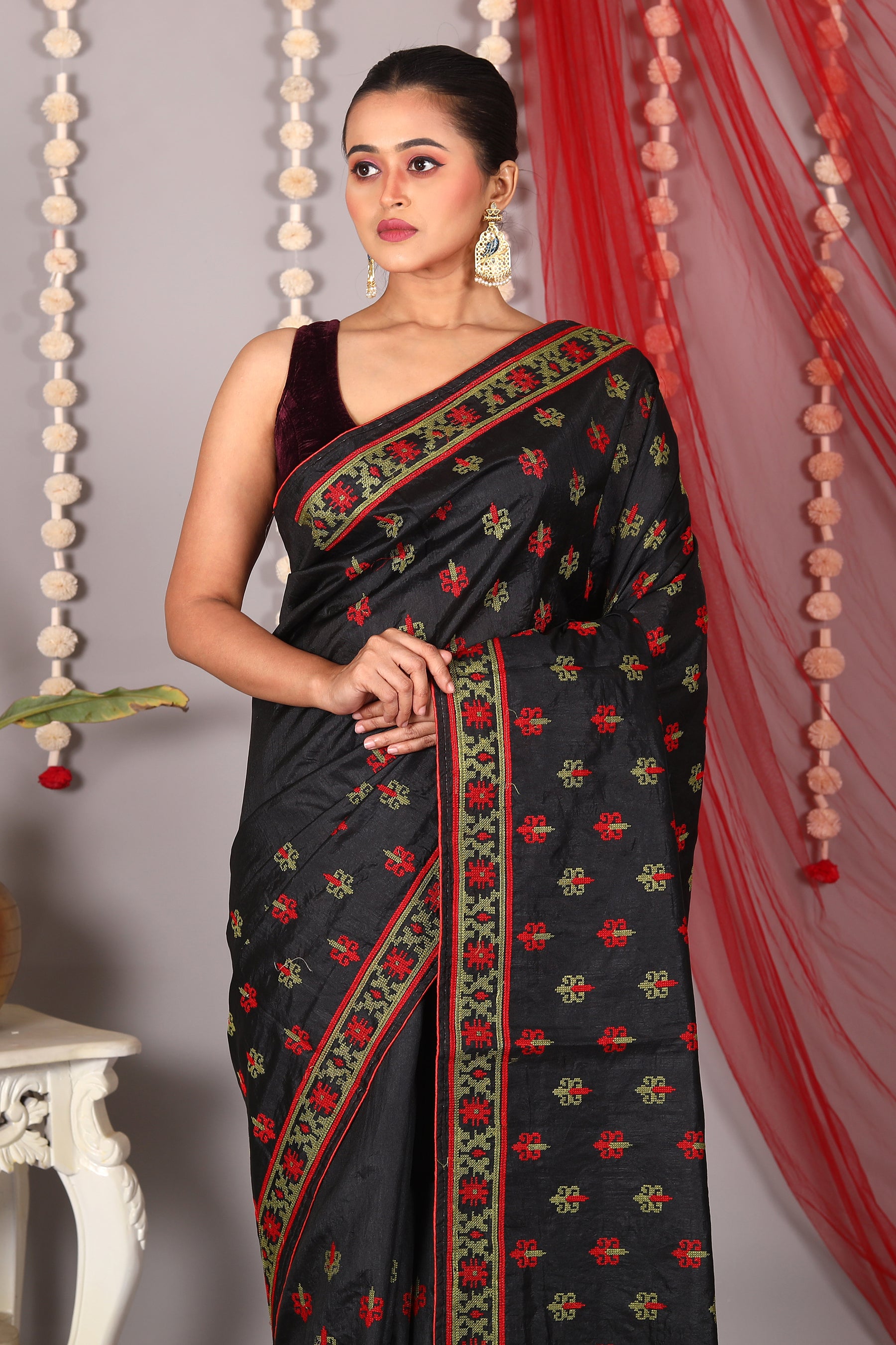 Black Blended Tussar Saree - Keya Seth Exclusive