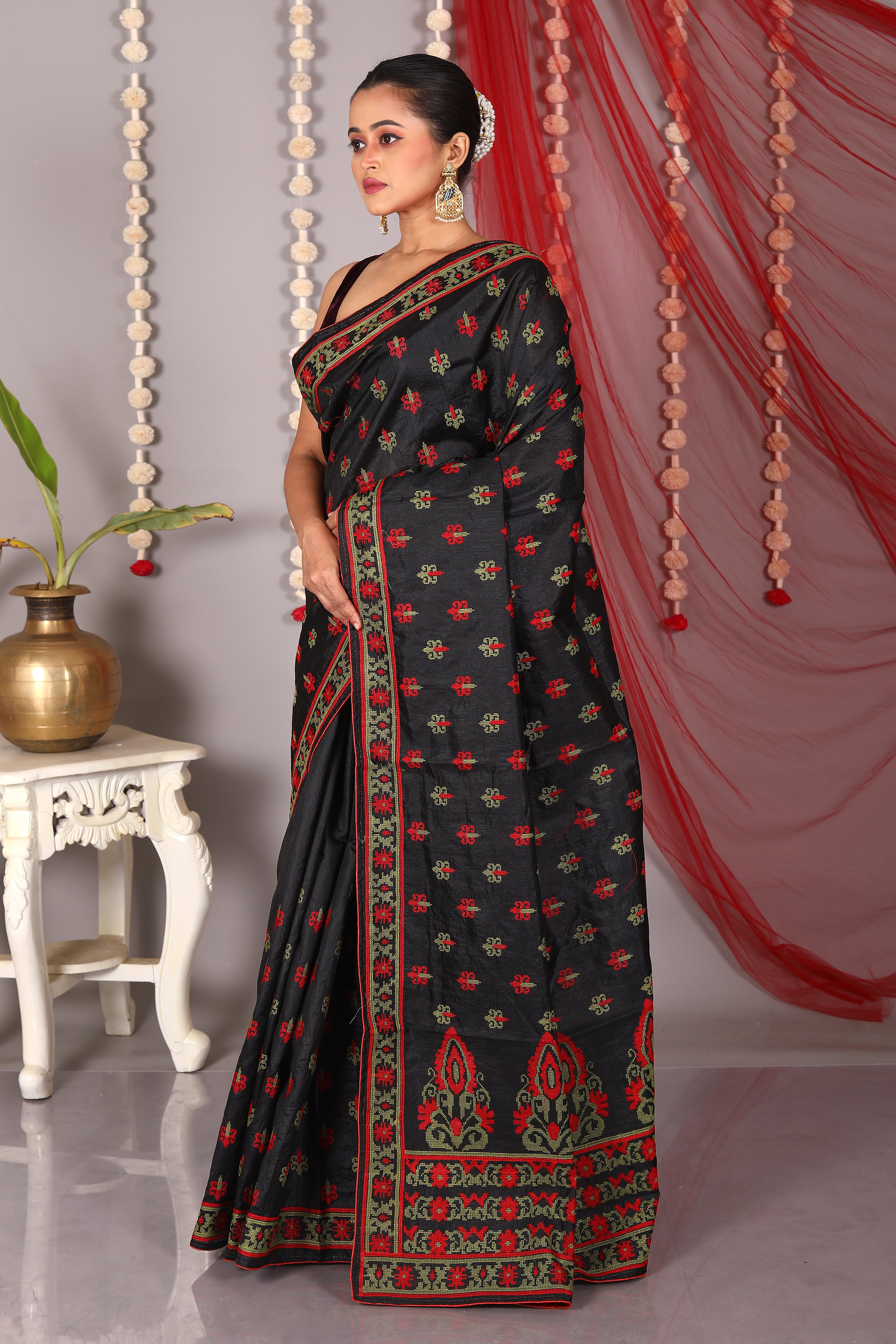 Black Blended Tussar Saree - Keya Seth Exclusive