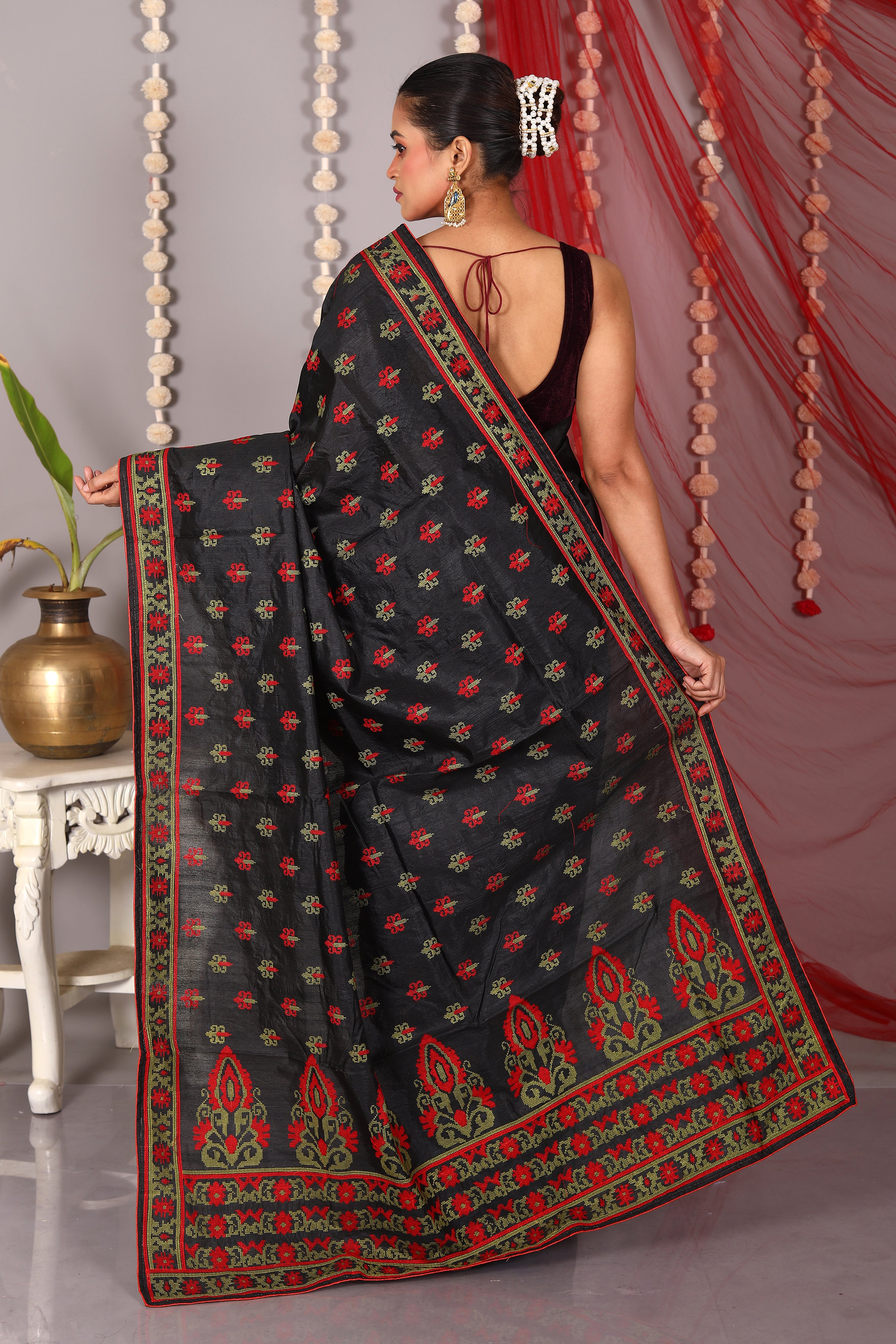 Black Blended Tussar Saree - Keya Seth Exclusive