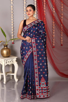 Navy Blue Blended Tussar Saree - Keya Seth Exclusive