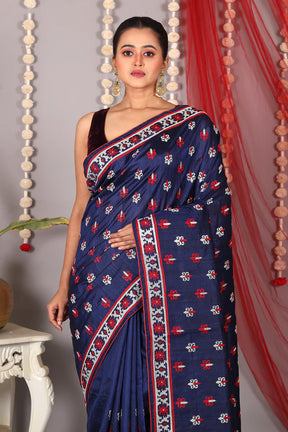 Navy Blue Blended Tussar Saree - Keya Seth Exclusive