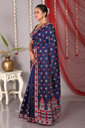 Navy Blue Blended Tussar Saree - Keya Seth Exclusive