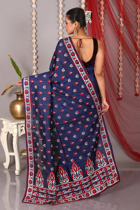 Navy Blue Blended Tussar Saree - Keya Seth Exclusive