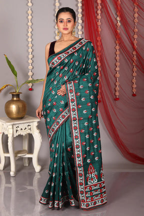 Bottle Green Blended Tussar Saree - Keya Seth Exclusive