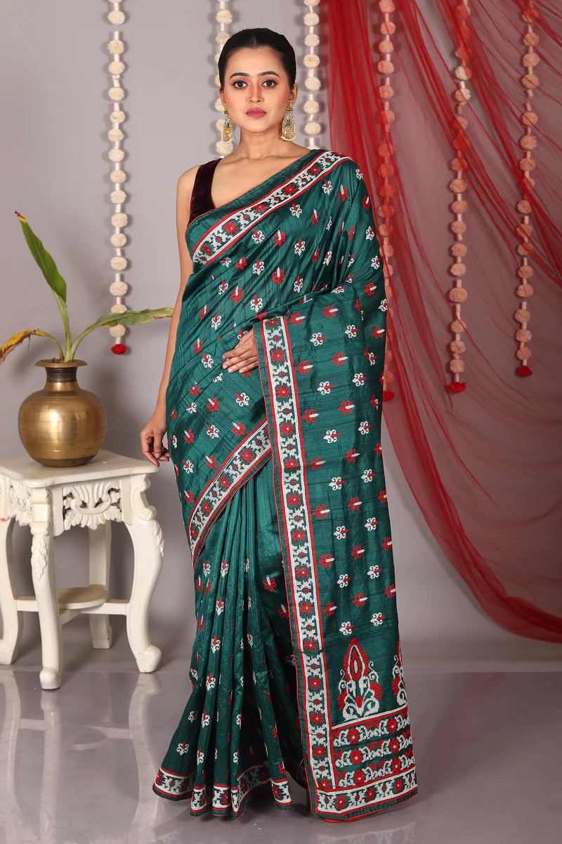 Bottle Green Blended Tussar Saree - Keya Seth Exclusive