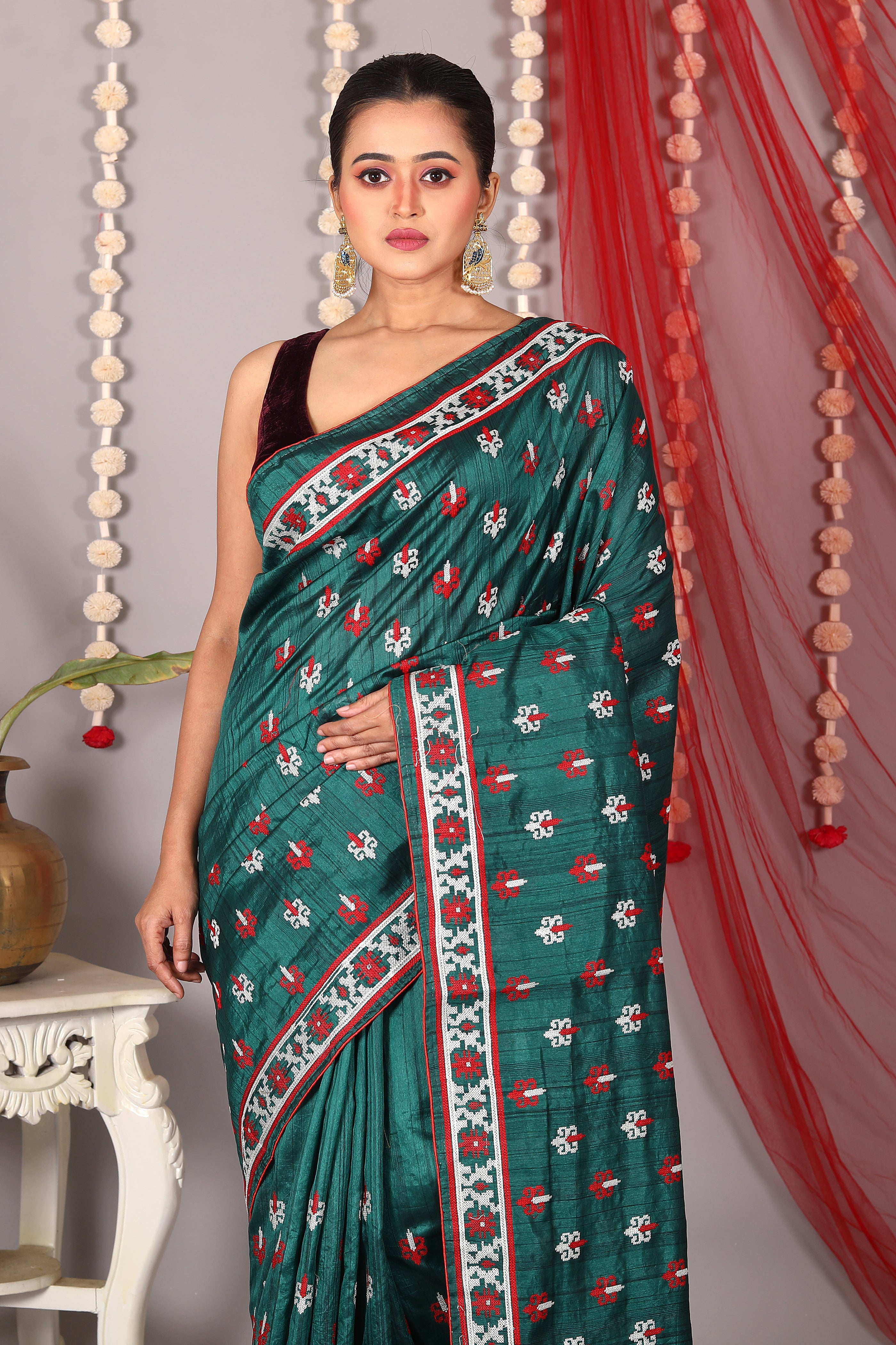 Bottle Green Blended Tussar Saree - Keya Seth Exclusive