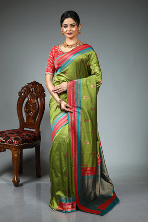 Parrot Green Blended Silk Saree