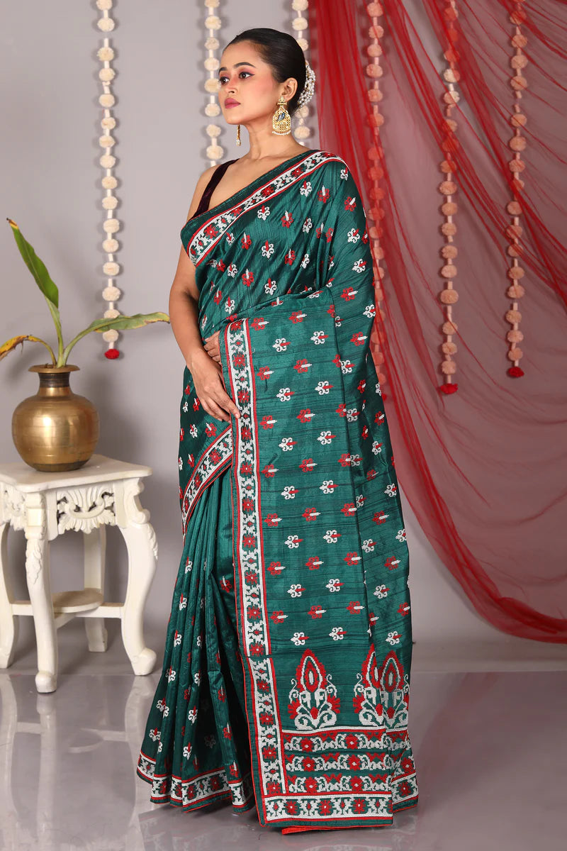 Bottle Green Blended Tussar Saree - Keya Seth Exclusive