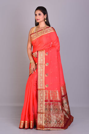 Pink Pattu Silk Saree with Maroon Borders - Keya Seth Exclusive