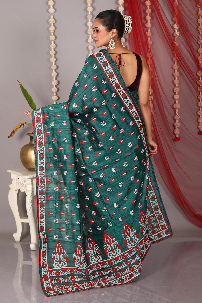 Bottle Green Blended Tussar Saree - Keya Seth Exclusive