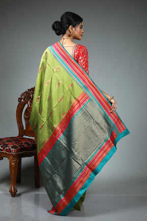 Parrot Green Blended Silk Saree