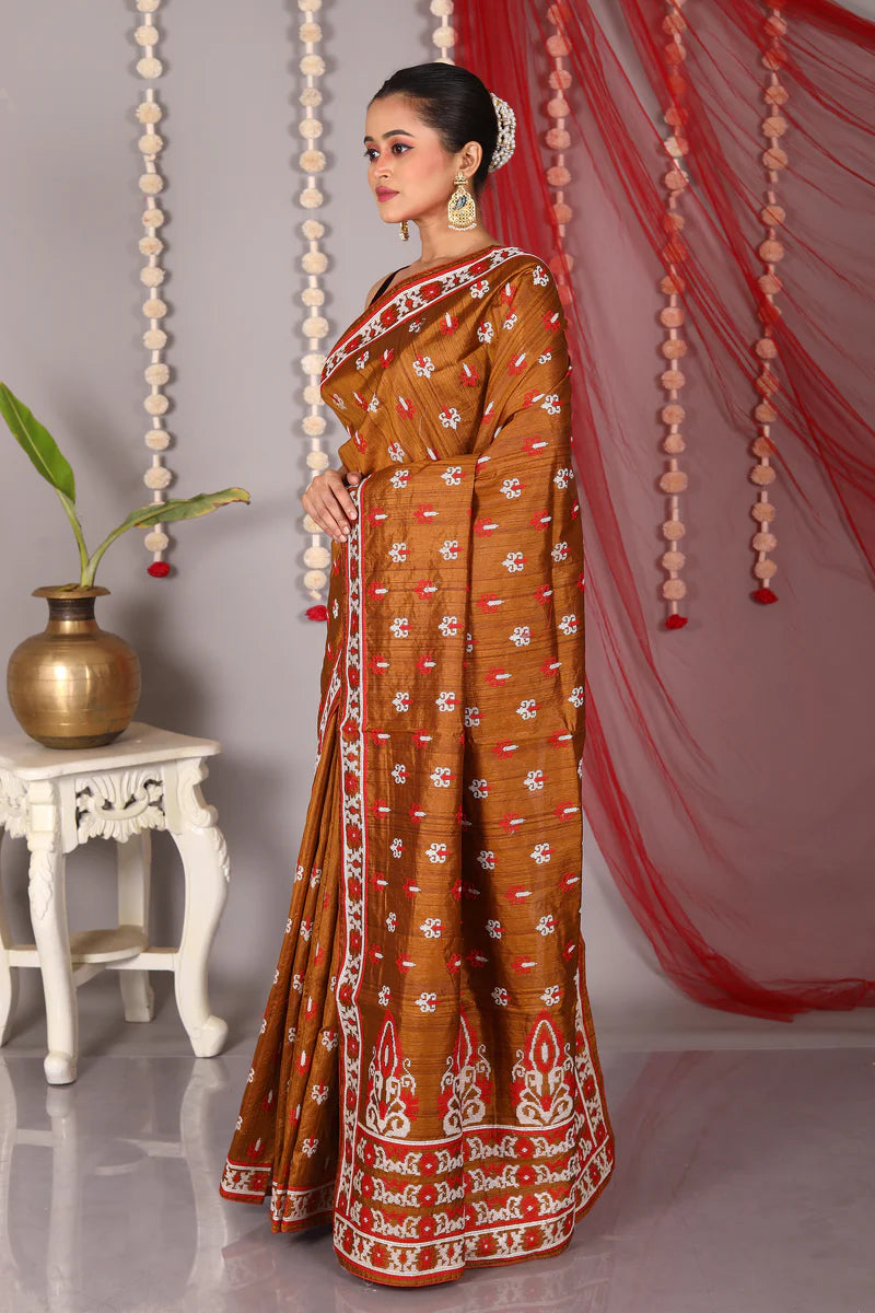 Rust Blended Tussar Saree - Keya Seth Exclusive