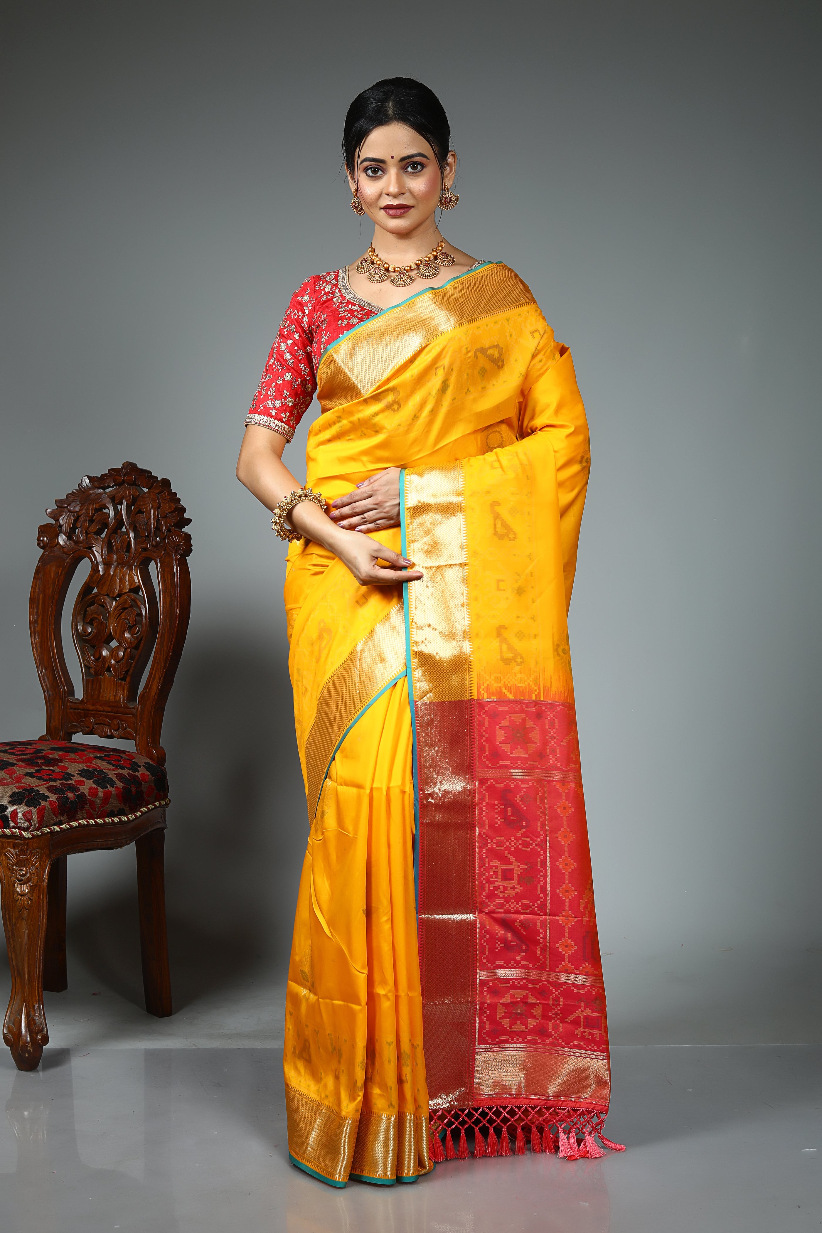Yellow Blended Silk Saree