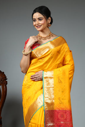 Yellow Blended Silk Saree