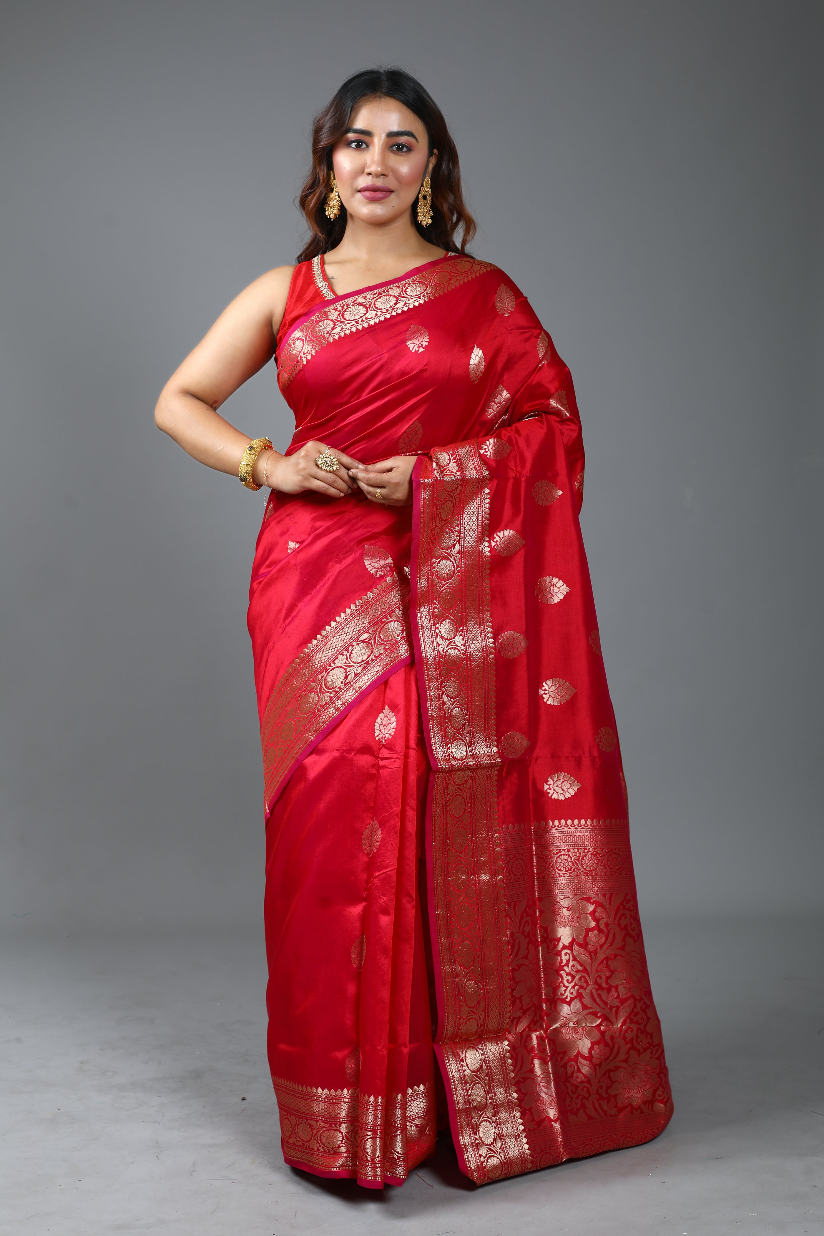 Red Pure Katan Silk Saree
