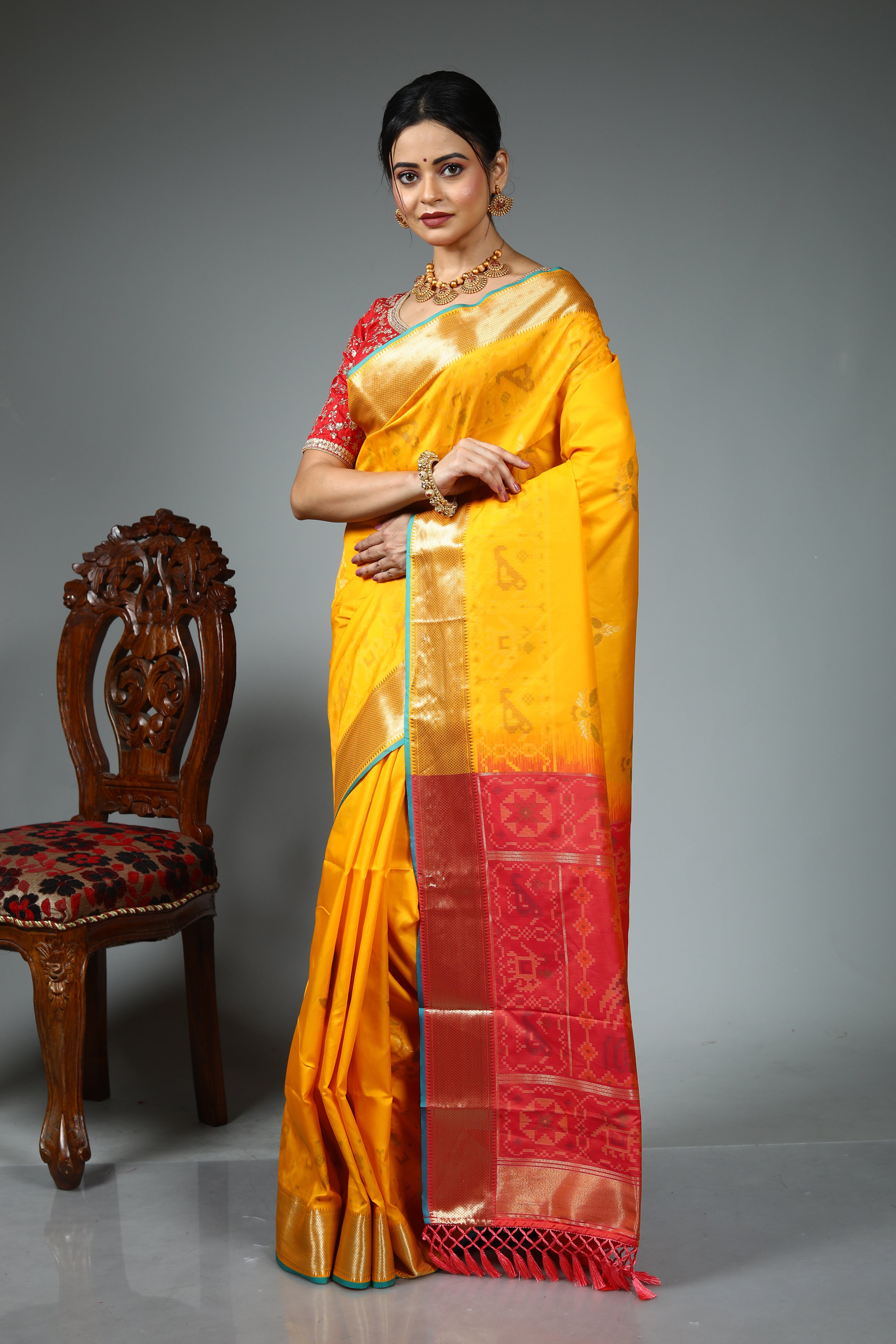 Yellow Blended Silk Saree