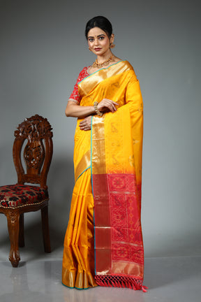 Yellow Blended Silk Saree