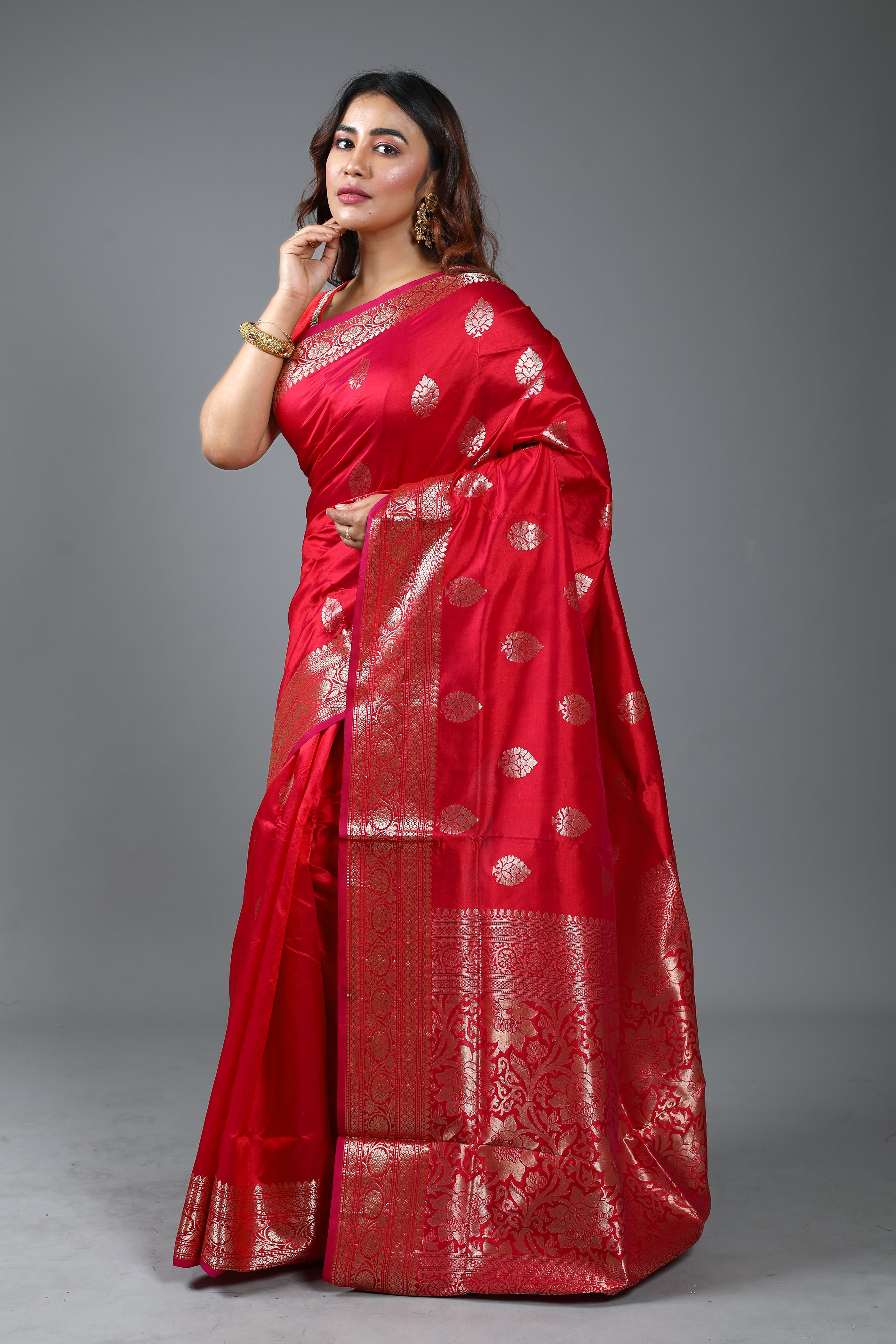 Red Pure Katan Silk Saree
