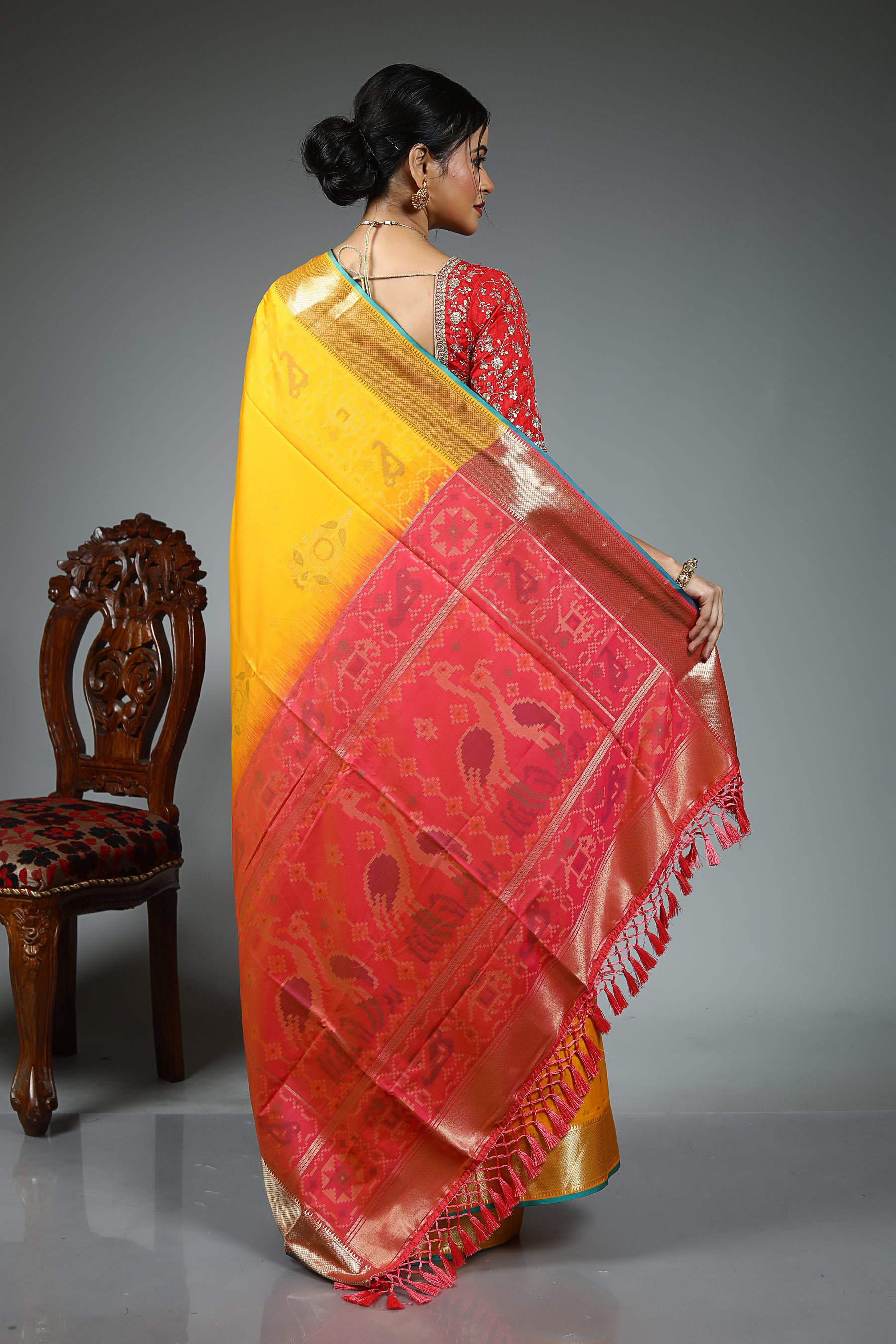 Yellow Blended Silk Saree
