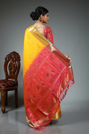 Yellow Blended Silk Saree
