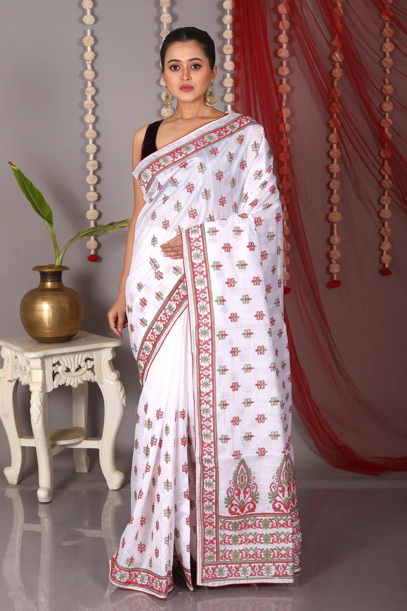White Blended Tussar Saree - Keya Seth Exclusive