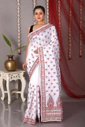 White Blended Tussar Saree - Keya Seth Exclusive
